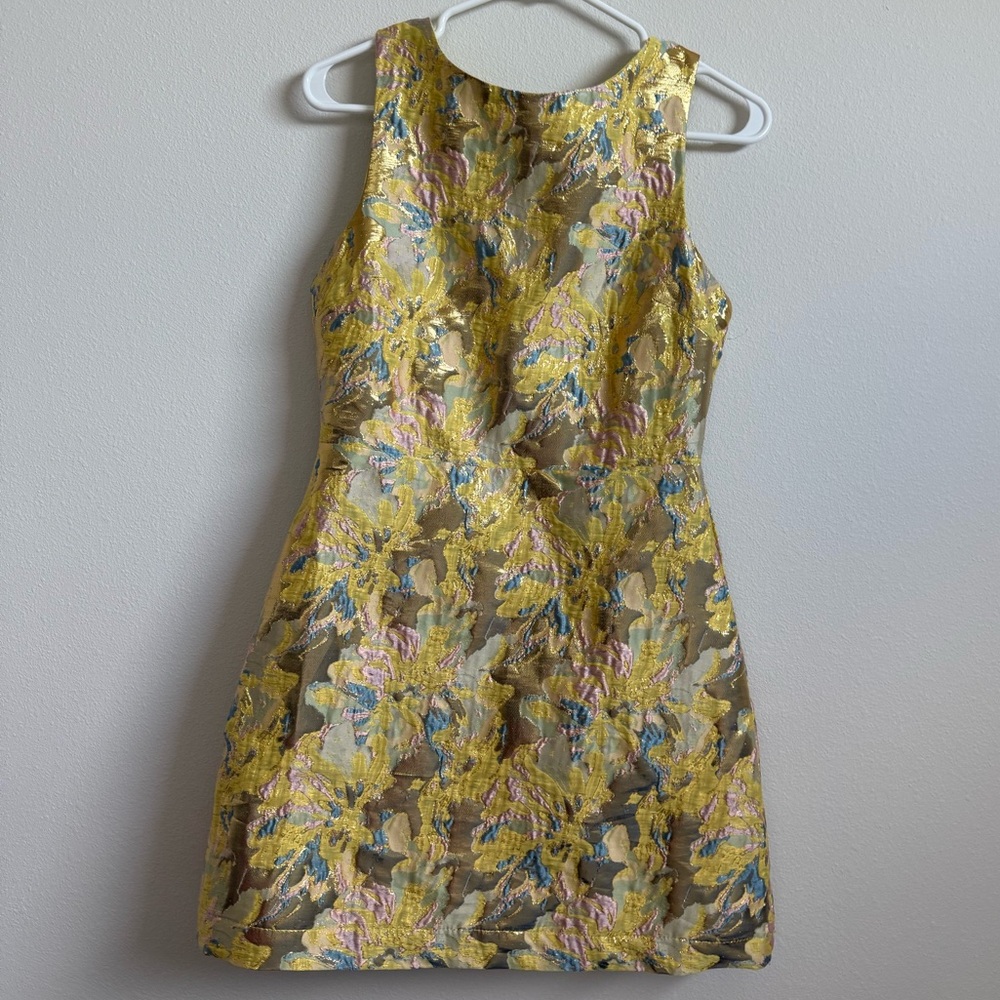 Gold Floral Sleeveless Mini Dress 👗